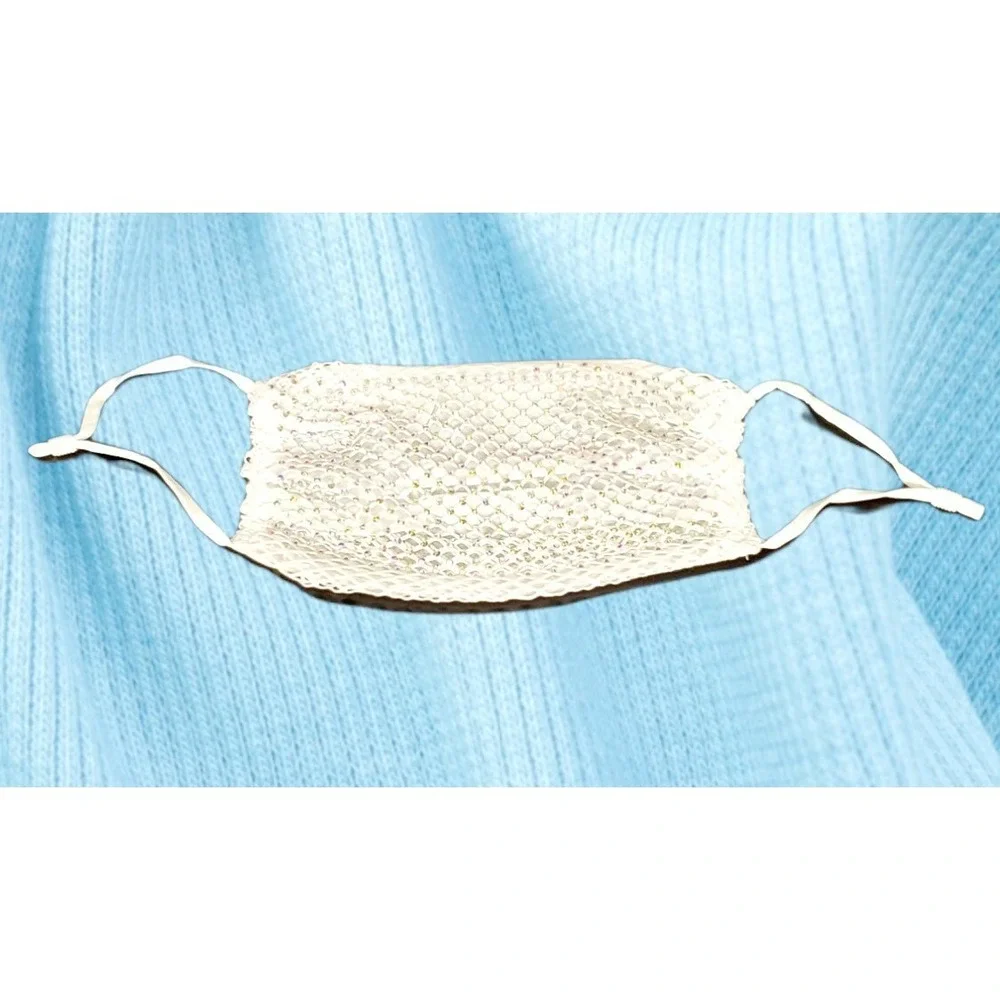 Handmade Top Quality Fashionable White Crystal Mesh Rhinestone Bling Face Mask